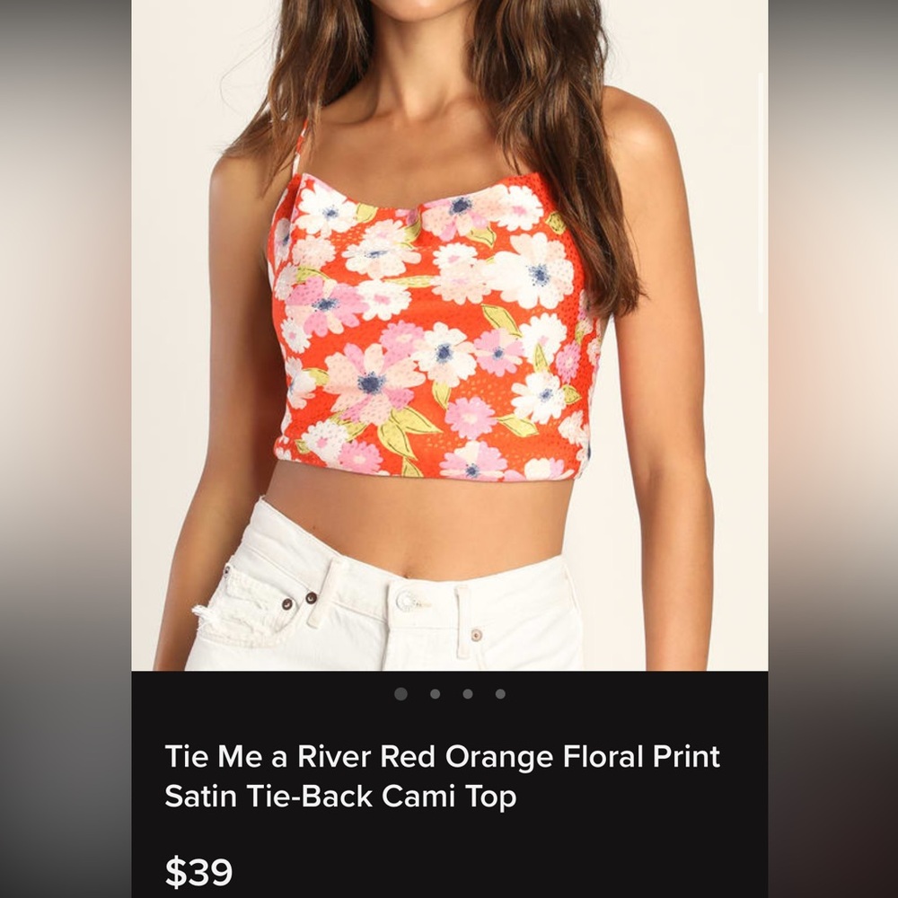 Lulus Red Orange Self Tie Floral Crop Top *Brand New*